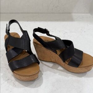 Kork-Ease Black and Tan Wedge Sandals